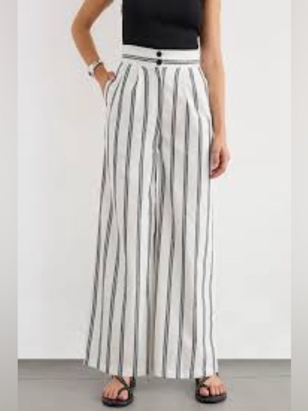 Marine Layer White Wide-Leg Striped Pants